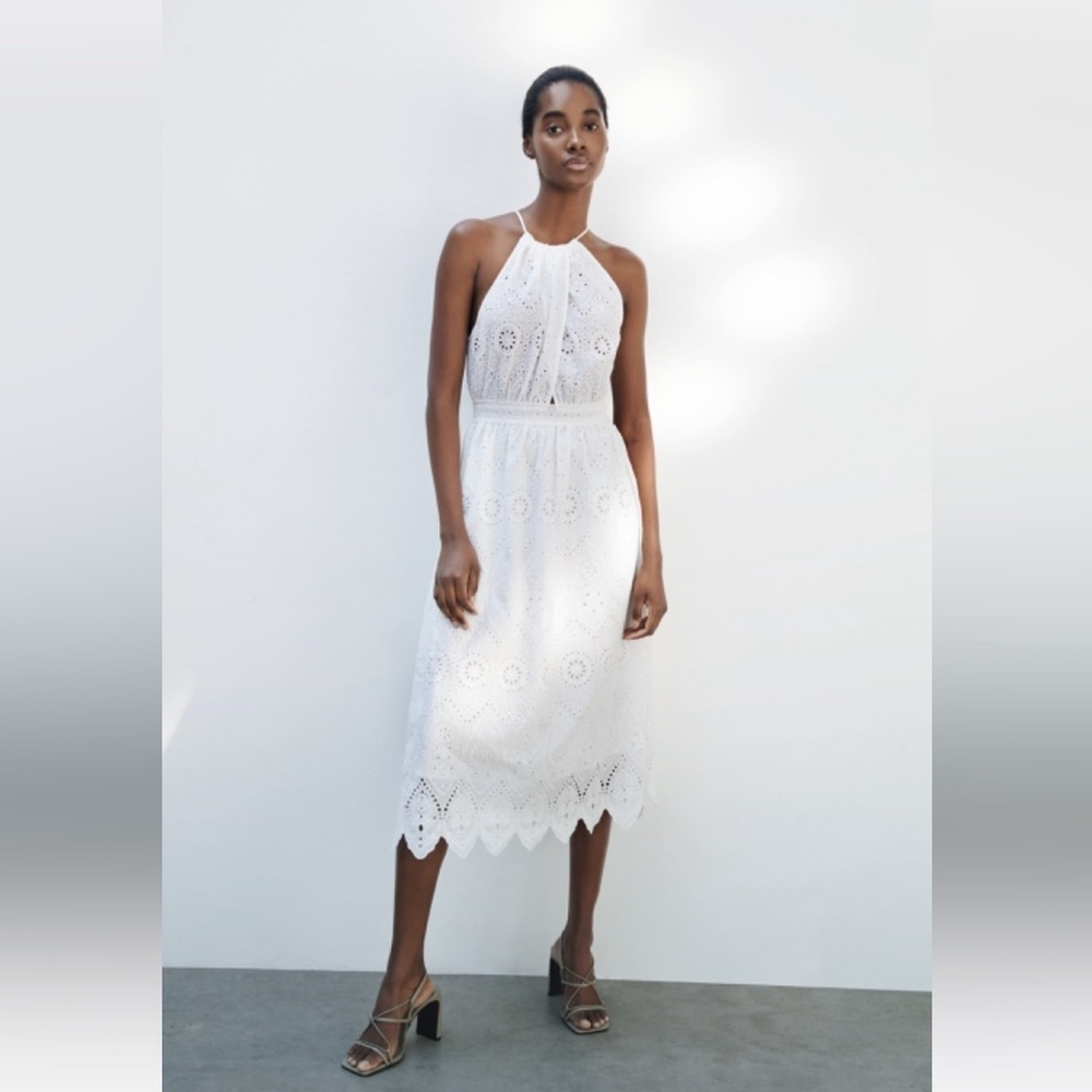 Zara NWT OPEN EMBROIDERED CROCHET DRESS, S, White